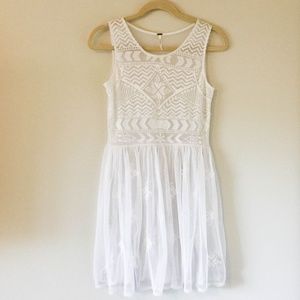 Free people Embroidered Tulle Sheer White Dress